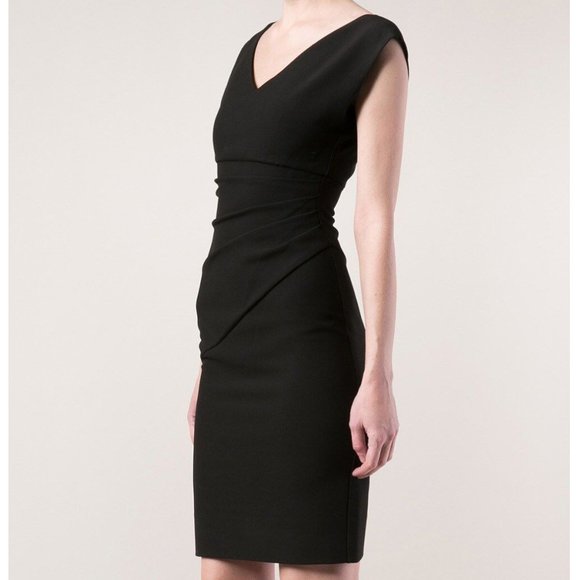 Diane Von Furstenberg Dress DVF Bevin Ruched V Neck Sheath Black Women Size 6 - Picture 8 of 17